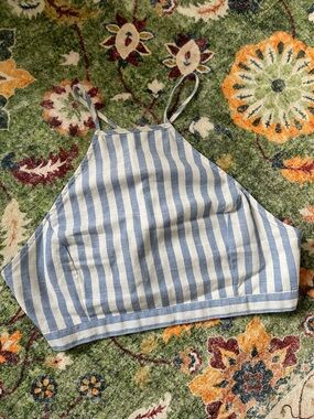 FAVLUX Blue and White Striped Halter Tank Top